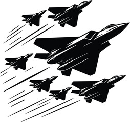 Stealth Fighter Jets In Formation Vector Logo Art - obrazy, fototapety, plakaty