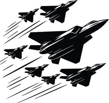 Stealth Fighter Jets In Formation Vector Logo Art