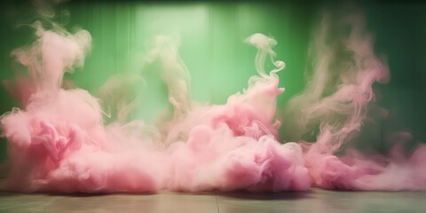 Beautiful abstract modern green backdrop ,while trailing pink smoke adds a touch of elegance and creativity - obrazy, fototapety, plakaty