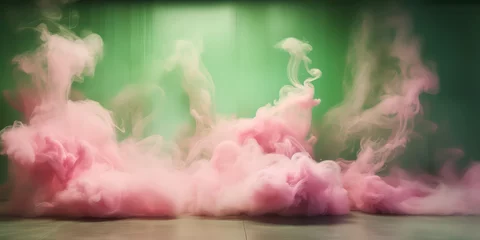 Foto op Aluminium Beautiful abstract modern green backdrop ,while trailing pink smoke adds a touch of elegance and creativity © Nattadesh