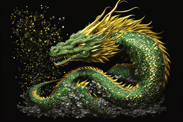 Fototapeta premium Symbol of Chinese New Year 2024 Majestic green dragon. Traditional Asian zodiac sign according to Eastern lunar calendar