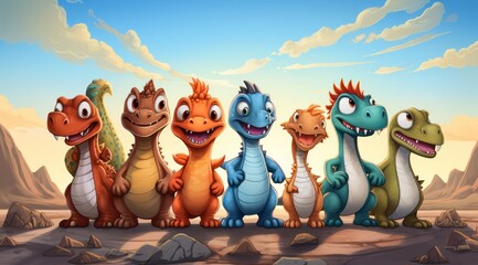 Group of cute Dinosaurs Cartoon Character