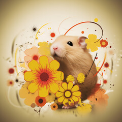 Vector graphics. Hamster eating daisy flowers