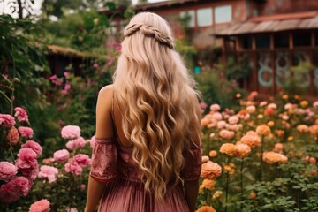 Naklejka premium A young woman in the garden