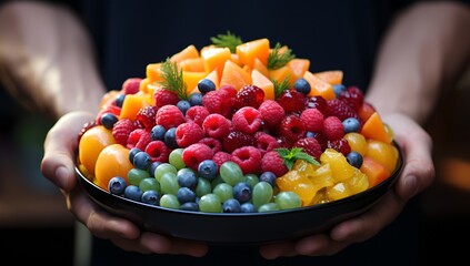 Close-up of a salad plate in hands