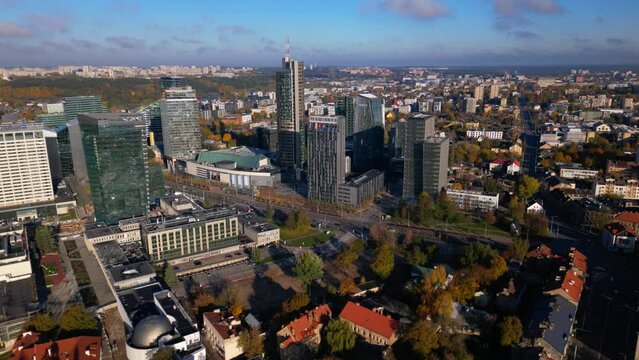 Cityscape of modern Vilnius Central Business District Snipiskes Lithuania