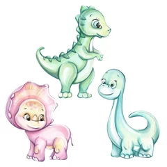 Papier Peint photo Dinosaures Watercolor dinosaurus from pastel color. Cartoon clip art. Cut out, isolated