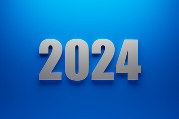 Calendar header number 2024 on   blue  background. Happy new year 2024 colorful background.