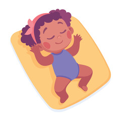 Baby Little Girl with Cute Face Lying and Sleeping Vector Illustration