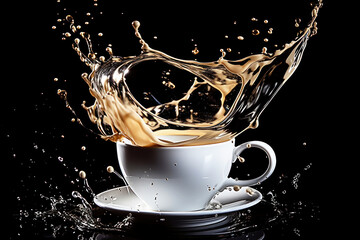 Photo of a refreshing cup of coffee with a splash of water for added flavor