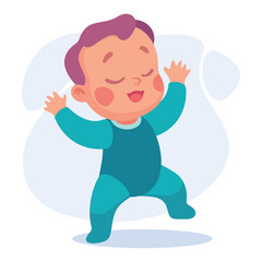 Baby Little Boy with Cute Face Make First Steps Vector Illustration
