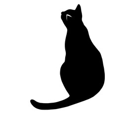 後ろ向きで見上げる黒猫のシルエットイラスト