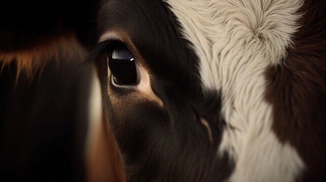 Close up of beautiful eye of a brown cow.
