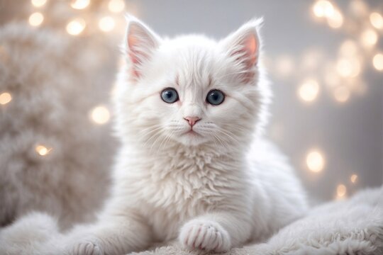 White Cat Chirstmas Decoration Scene