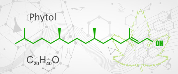 Structural chemical formula of phytol that is used as a precursor for the manufacture of synthetic forms of vitamin E and vitamin K as well as in the fragrance industry