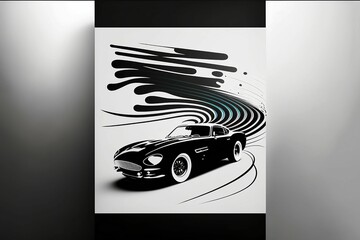 AI generated illustration of a black car drawn on white paper on a gray background