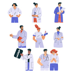 Man and Female Doctor Character as Professional Hospital Worker Vector Illustration Set