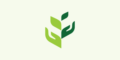 The logo design is a combination of the shape of a hand and a leaf, suitable for a health nutrition logo. - obrazy, fototapety, plakaty