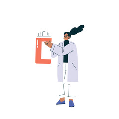 Female Doctor Character as Professional Hospital Worker Hold Medicine Bottle Vector Illustration