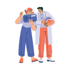 Male and Female Doctor Character as Professional Hospital Worker with Books Vector Illustration