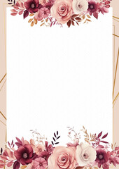 Beige pink and red invitation background bouquet watercolor painting with flora and flower