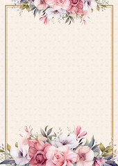 White beige and pink wreath background invitation template with flora and flower