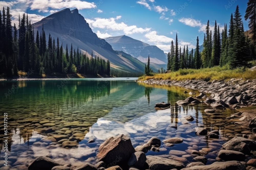 Canvas Prints glacier national park, montana, united states of america, on the banks of the wall lake, rear view, 