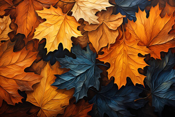 Naklejka na ściany i meble Autumn leaves on the ground, background, wallpaper