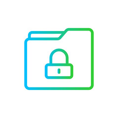 Lock folder lock security icon with blue and green gradient outline style. lock, folder, document, file, business, paper, information. Vector Illustration