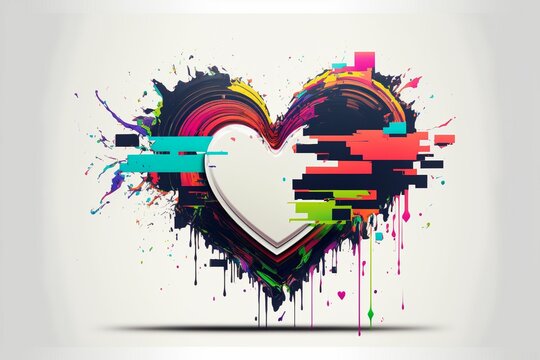 AI generated illustration of a colorful heart with paint splashes