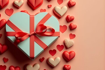 AI-generated illustration of a blue box surrounded by red and white hearts.