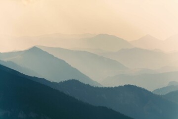 A beautiful view of a foggy mountainous landscape