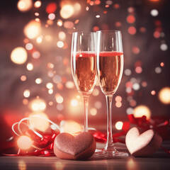 Walentynki, kieliszki szampana, miłość. Ai generative - obrazy, fototapety, plakaty