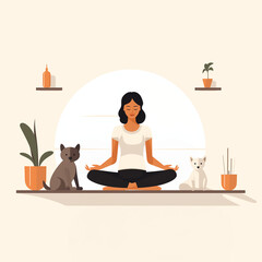 A basic outline of a yoga instructor in a studio. Flat clean cartoon 2D illustration style