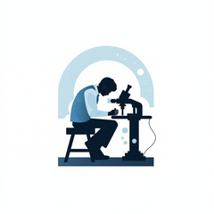 Fototapeta premium A basic silhouette of a scientist with a microscope. Flat clean cartoon 2D illustration style