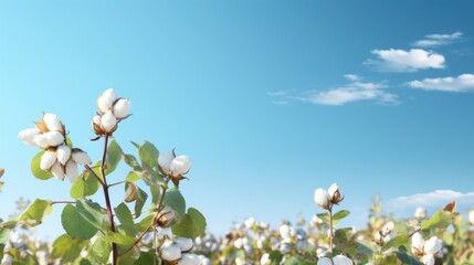 A blossoming organic white natural cotton plant in a sustainable field Scientific name: Gossypium