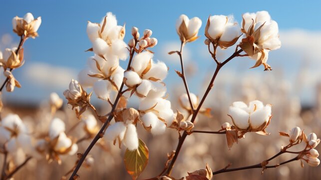 A blossoming organic white natural cotton plant in a sustainable field Scientific name: Gossypium