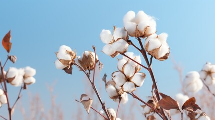A blossoming organic white natural cotton plant in a sustainable field Scientific name: Gossypium