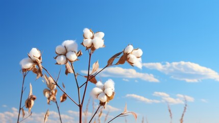 Fototapeta premium A blossoming organic white natural cotton plant in a sustainable field Scientific name: Gossypium