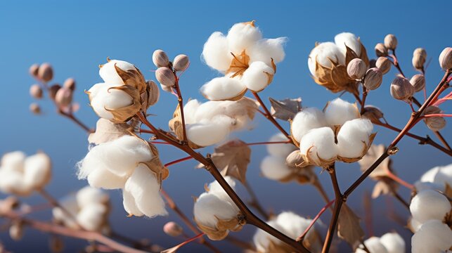 A blossoming organic white natural cotton plant in a sustainable field Scientific name: Gossypium