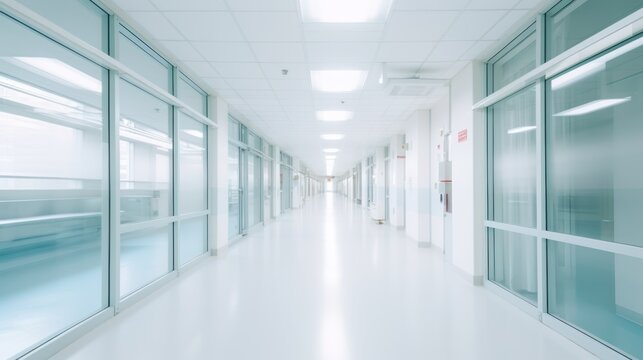 Abstract blur hospital corridor, hospital hall, modern hospital