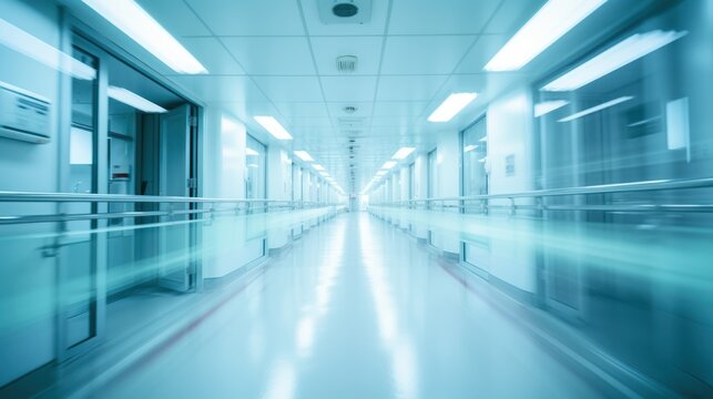 Abstract blur hospital corridor, hospital hall, modern hospital