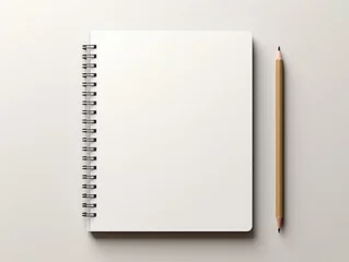 Foto op Canvas Top view of open spiral blank notebook on wood desk background. © kiatipol