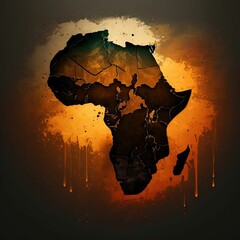 AI generated illustration of the continent of Africa in dark colors. Destruction - obrazy, fototapety, plakaty
