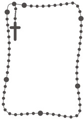 Rosary beads frame with copyspace for text. Chain and cross. Religion Christian catholic symbol. Vector silhouette border. - obrazy, fototapety, plakaty