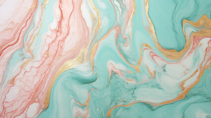 Fototapeta na wymiar Elegant Rose Gold and Mint Marble Swirls Abstract Pattern Backgrounds