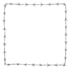 Single line barbed wire fence shaped into a square frame in a 3D illustration, provided as PNG with a clear background.