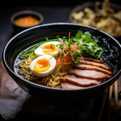 Bowl of mouth watering japanese ramen for single serving.
