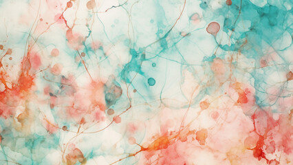 Obraz na płótnie Canvas Teal and Coral Abstract Pattern with Watercolor Splatters