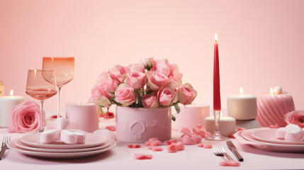 Fototapeta na wymiar Table setting for romantic dinner, Valentine's day concept